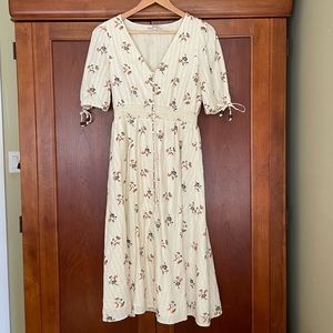 Madewell Tie-Sleeve Smocked-Waist Button-Front Midi Dress